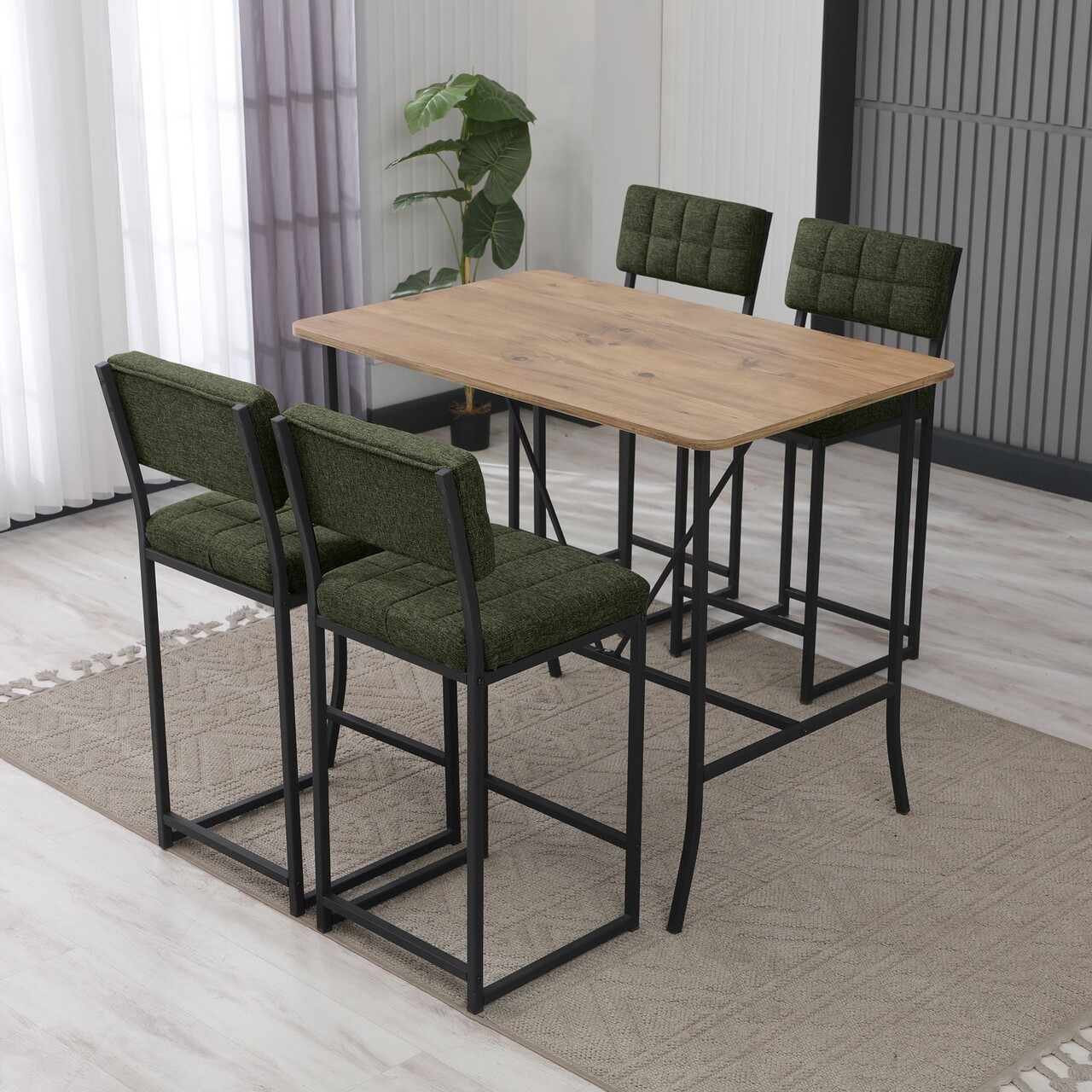 Set masa si 4 scaune de bar, Hanah Home, Retro, Verde / Nuc - imagine 7